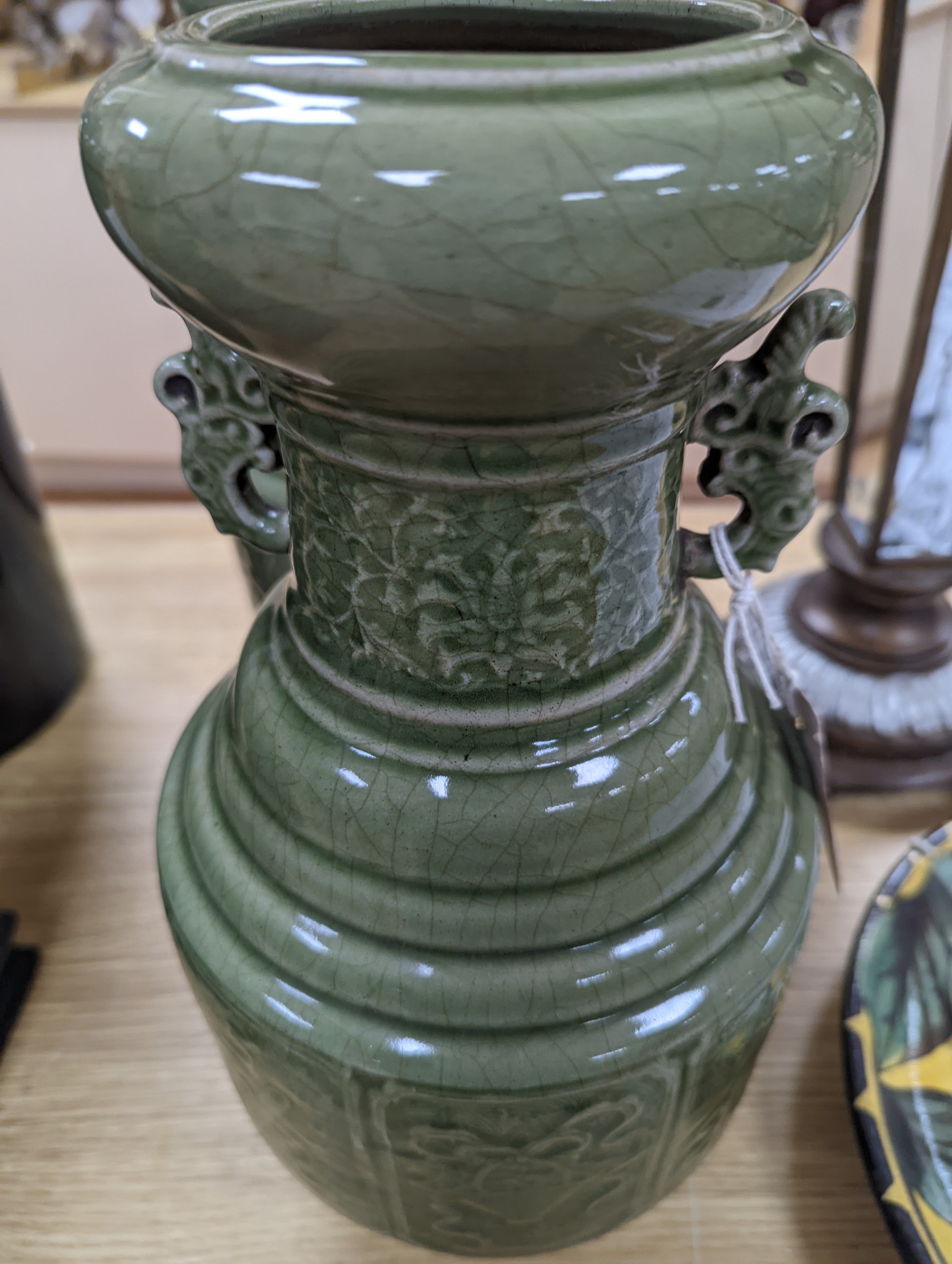 A pair of Chinese celadon glazed vases 35cm